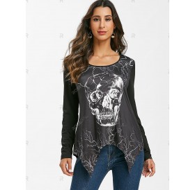 Skull Lightning Print Long Sleeve T Shirt - 2xl