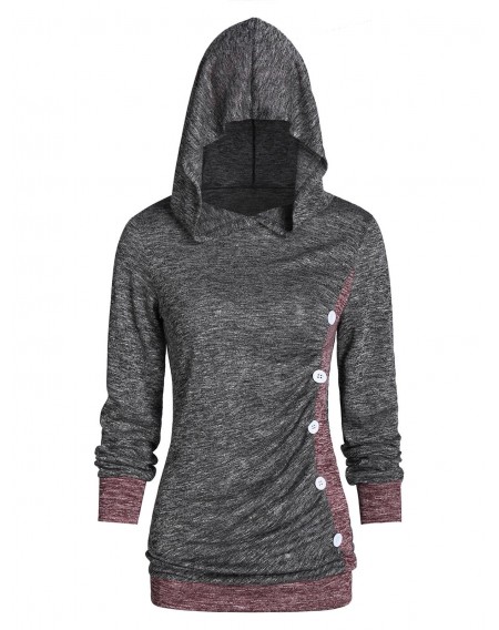 Hooded Contrast Color Marled T Shirt - Xl