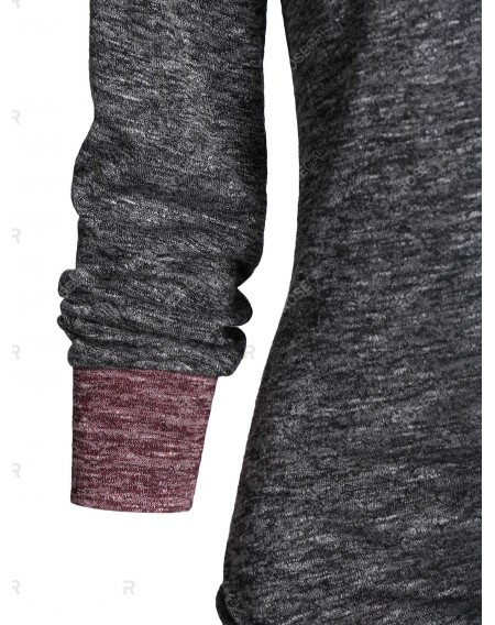 Hooded Contrast Color Marled T Shirt - Xl