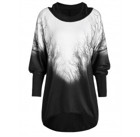 Tree Branch Print Contrast High Low Faux Twinset T-shirt - 2xl