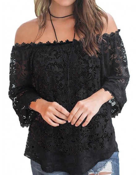 Off Shoulder Three Quarter Sleeves Lace Blouse - 2xl
