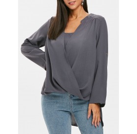 Wrap-front Roll Sleeve Tunic - 2xl