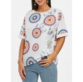 Feather Printed Loose Blouse - 3xl