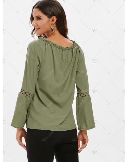 Guipure Lace Panel Frilled Long Sleeve Blouse - Xl
