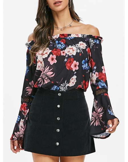 Floral Off The Shoulder Ruffle Blouse - S