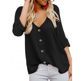 Low Cut Button Up Roll Up Sleeve Blouse - 2xl
