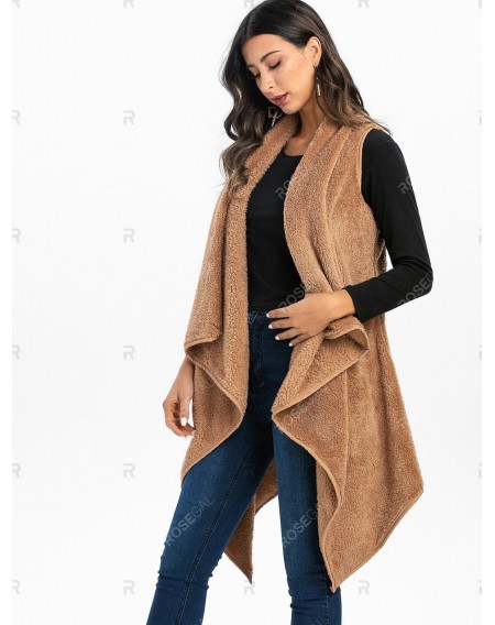 Fluffy Asymmetrical Longline Waistcoat - 2xl