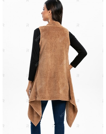 Fluffy Asymmetrical Longline Waistcoat - 2xl