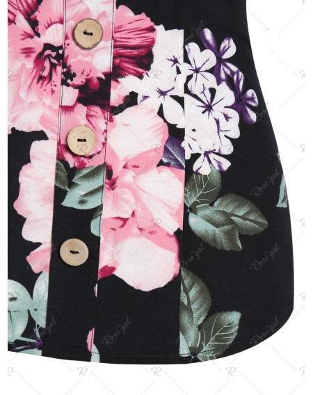Floral Print Zippered Button Tank Top - Xl