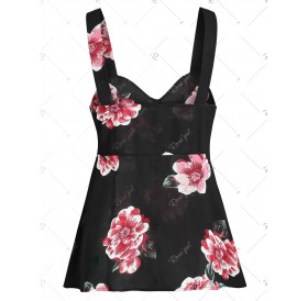 Sweetheart Collar Zippered Floral Print Tank Top - 2xl