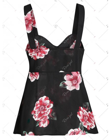 Sweetheart Collar Zippered Floral Print Tank Top - 2xl
