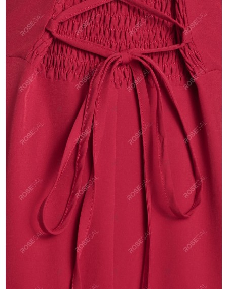High Waist Lace Panel Ruffle Smocked Vintage Dress - 3xl