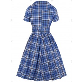 Plaid Ruched A Line Vintage Dress - 2xl