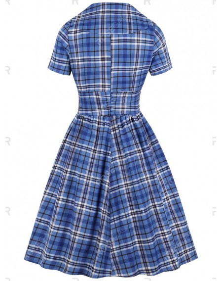 Plaid Ruched A Line Vintage Dress - 2xl