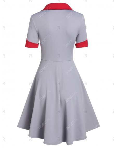 Contrast Button High Waist Dress - 3xl