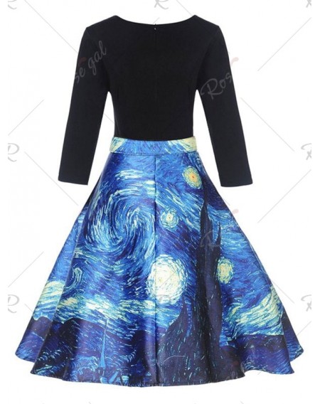 A Line Galaxy Print Vintage Dress - L