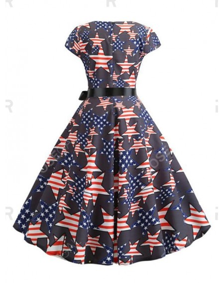 Patriotic American Flag Cap Sleeve Party Dress - Xl