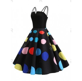 Polka Dot V Notch Vintage A Line Dress - L