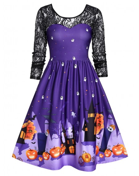 Halloween Lace Sleeve Vintage Pin Up Dress - 2xl