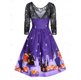 Halloween Lace Sleeve Vintage Pin Up Dress - 2xl