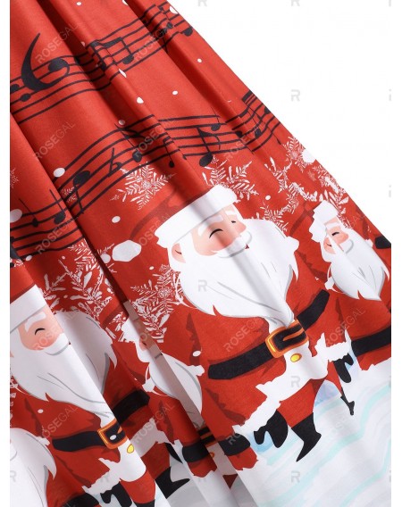 Folded Off Shoulder Christmas Santa Claus Musical Note Dress - Xl