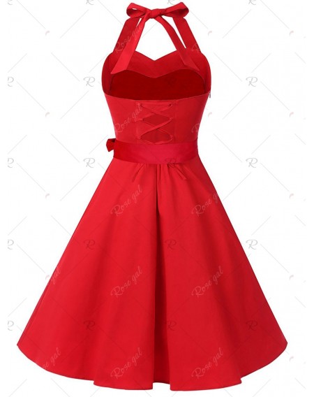 Vintage Halter Lace Up Pin Up Dress - M
