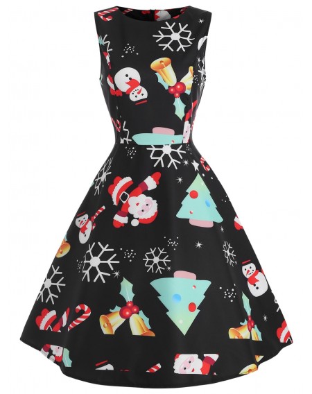 Christmas Graphic Fit and Flare Dress - M