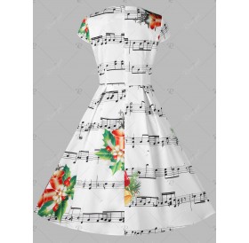 Christmas Music Note and Bell Print Dress - L