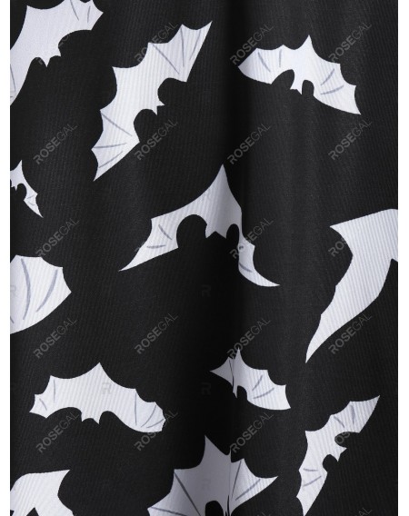 Bat Print A Line Plunging Neck Dress - Xl