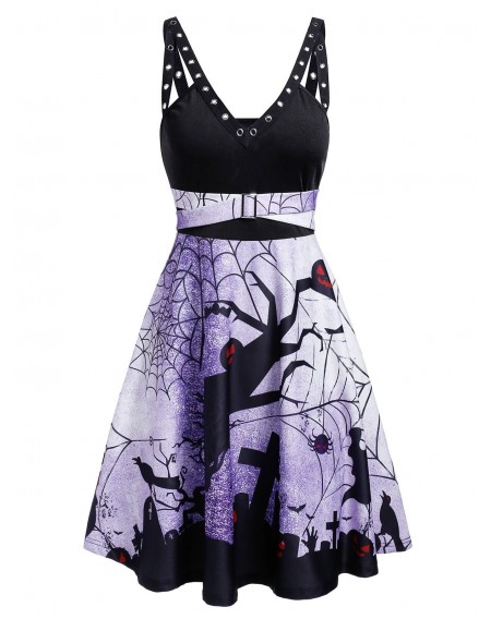 Plunge Rings Fit And Flare Halloween Dress - L