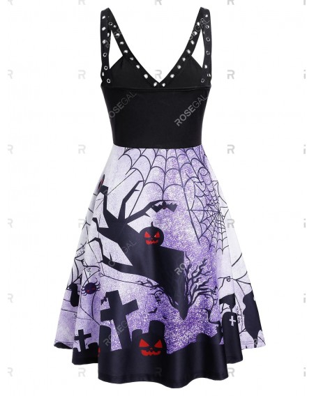 Plunge Rings Fit And Flare Halloween Dress - L