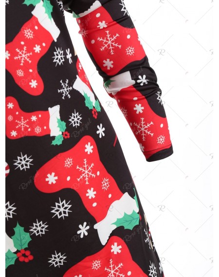Socks Snowflake Print Christmas Swing Dress - L