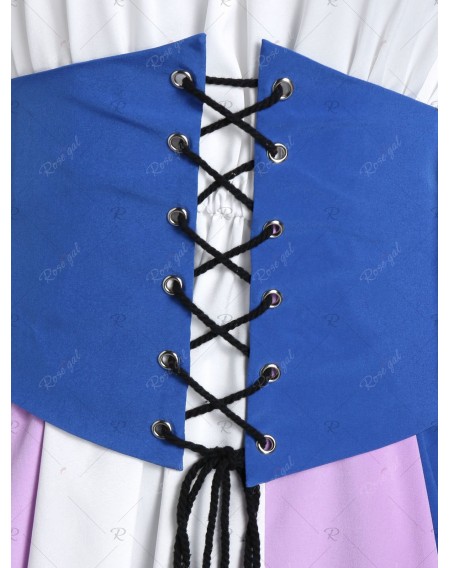 Off Shoulder Color Block Lace Up Midi Dress - 2xl