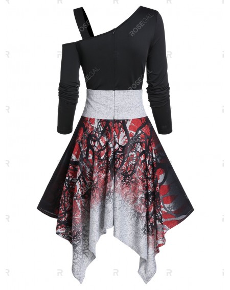 High Waist Asymmetrical Lace Up Dress - M