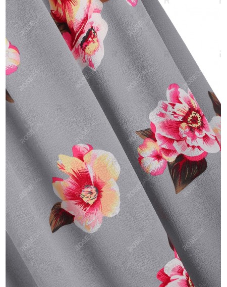 Floral Print Tie Back Two-piece Dress - 2xl
