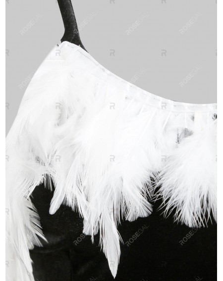 Feather Embellished Velvet Flared Cami Dress - 2xl