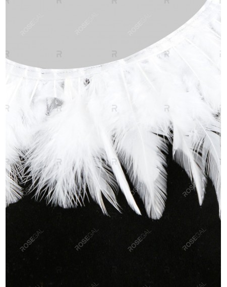 Feather Embellished Velvet Flared Cami Dress - 2xl