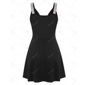 Sequined Sleeveless Low Cut Dress - 2xl