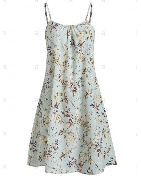 Floral Print Spaghetti Strap Dress and Cinched Top - L