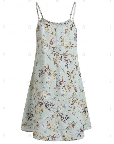 Floral Print Spaghetti Strap Dress and Cinched Top - L