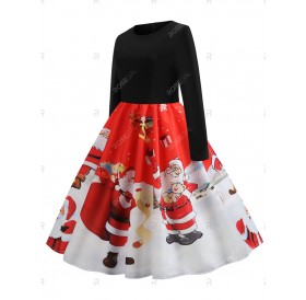 Santa Claus Print Long Sleeve Christmas Dress - 2xl