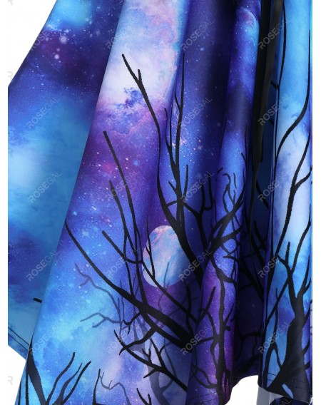 Galaxy Print Lace-up Front Open Shoulder Crossover Handkerchief Dress - 3xl