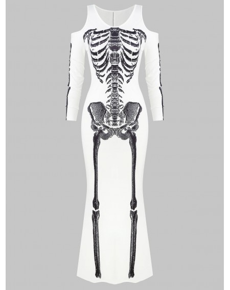 Skeleton Print Scoop Neck Halloween Maxi Dress - S