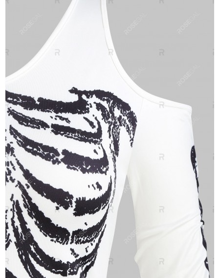 Skeleton Print Scoop Neck Halloween Maxi Dress - S
