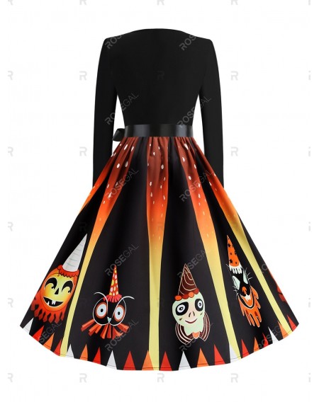 Pumpkin Devil Print Long Sleeve Midi Halloween Dress - 2xl