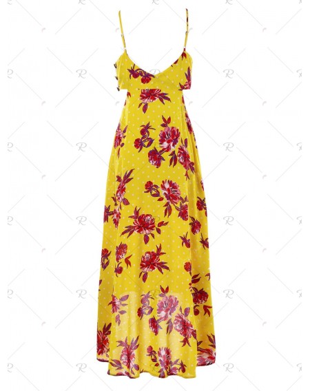 Floral Print Cut Out Backless Dress - L
