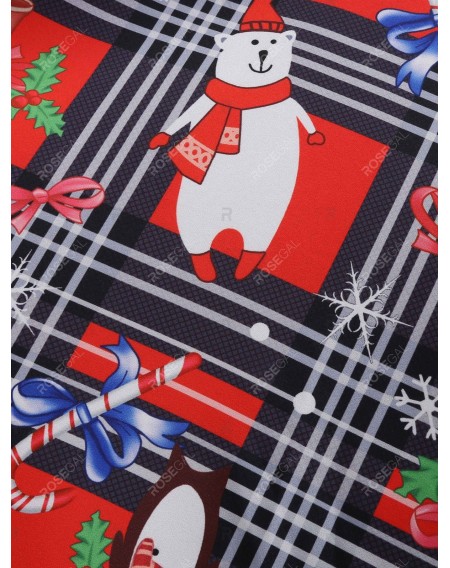 Plaid Santa Claus Gift Print Christmas Fit and Flare Dress - 2xl