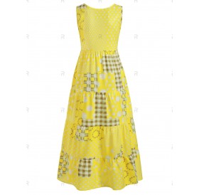 Sleeveless Polka Dot Flounce Maxi Dress - 2xl