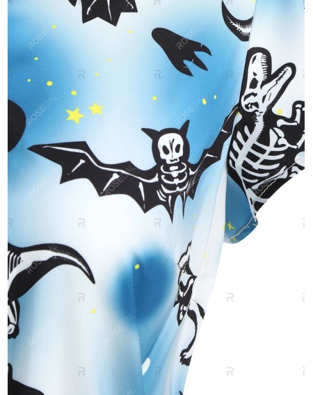 Bat Dinosaur Skeleton Halloween Belted A Line Dress - 3xl