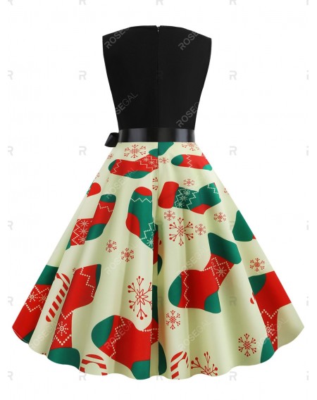 Christmas Stockings Print Sleeveless Dress - 2xl